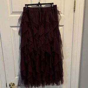 CeCe Deep Burgundy Layered A-Line Skirt